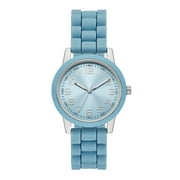 Time and Tru Ladies' Watch with Silver Round Case, Light Blue Bezel, Light Blue Sunray Dial and Light Blue Soft Silicone Strap (FMDOTT107)