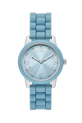 Ladies' Watch with Silver Round Case, Light Blue Bezel, Light Blue Sunray Dial and Light Blue Soft Silicone Strap (FMDOTT107)