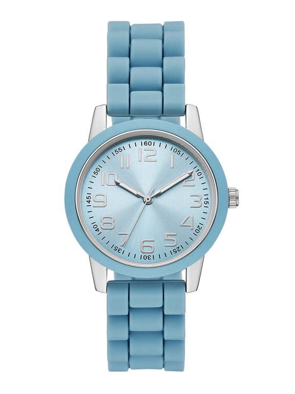 Ladies' Watch with Silver Round Case, Light Blue Bezel, Light Blue Sunray Dial and Light Blue Soft Silicone Strap (FMDOTT107)