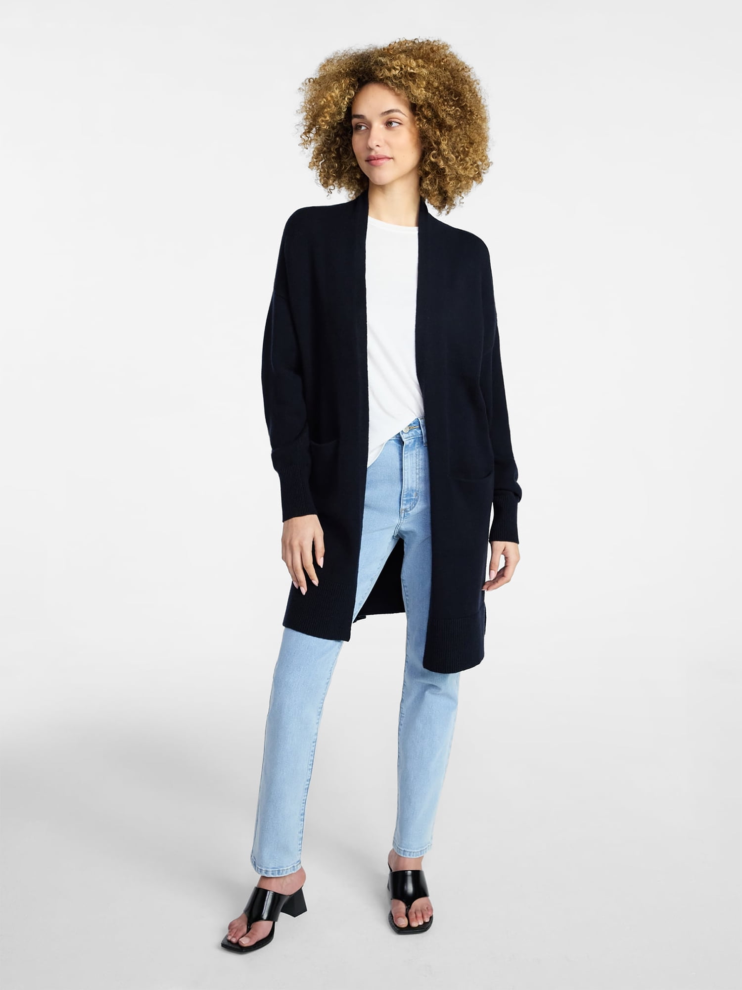 Time and Tru Women's Long Open Front Cardigan Sweater with Long Sleeves, Sizes XS-XXXL