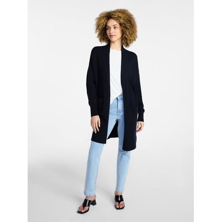 Time and Tru Women's Long Open Front Cardigan Sweater with Long Sleeves, Sizes XS-XXXL