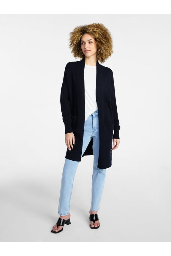 Women's Long Open Front Cardigan Sweater with Long Sleeves, Sizes XS-XXXL