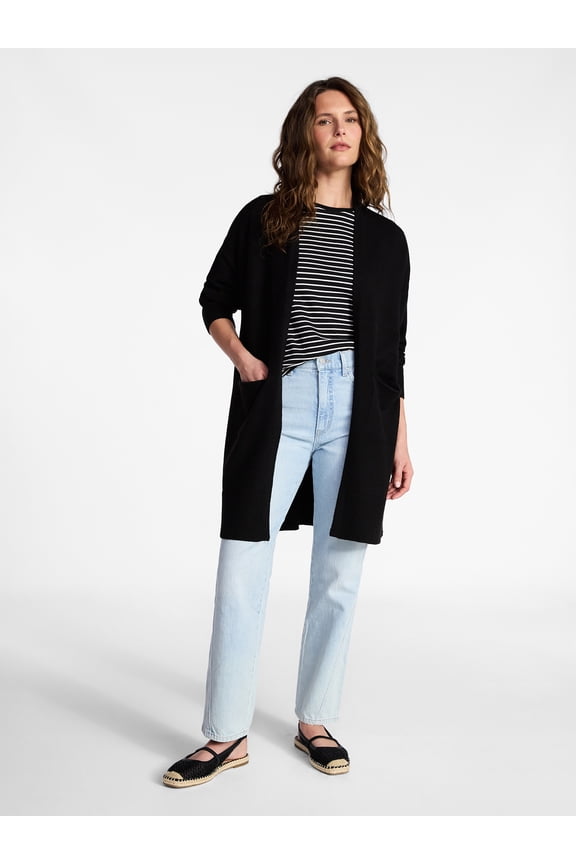 Women's Long Open Front Cardigan Sweater with Long Sleeves, Sizes XS-XXXL