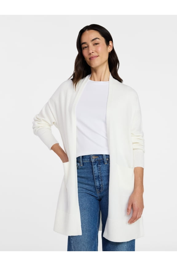 Women's Long Open Front Cardigan Sweater with Long Sleeves, Sizes XS-XXXL