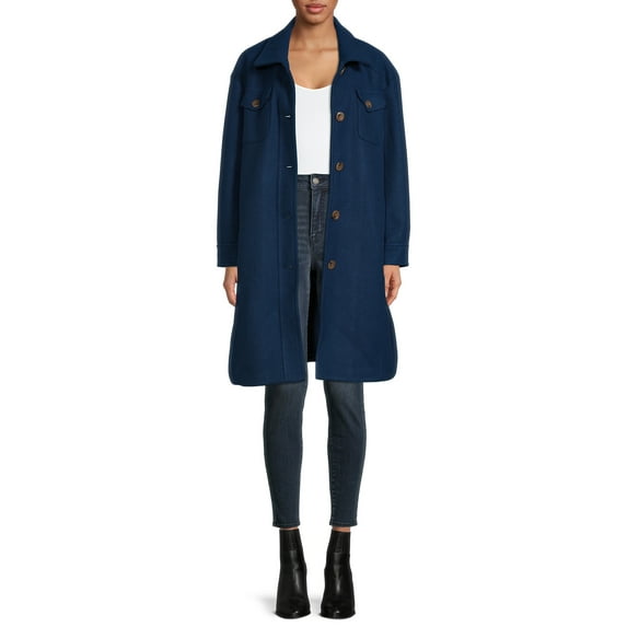 Time and Tru Long Shacket Knee-Length Relaxed Fit, Outerwear Coats (Women's)