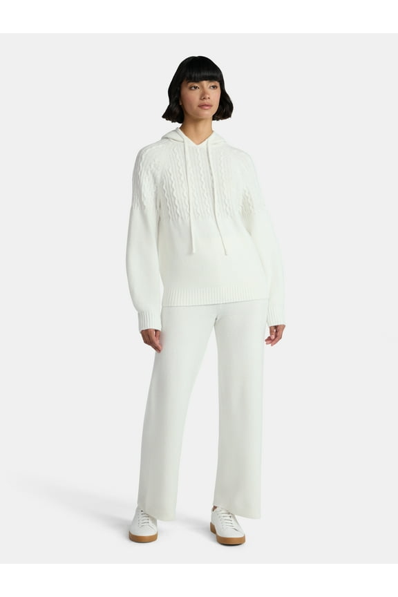 Women's Cable Knit Hoodie Sweater and Pants Set, 2-Piece, Sizes XS-XXXL