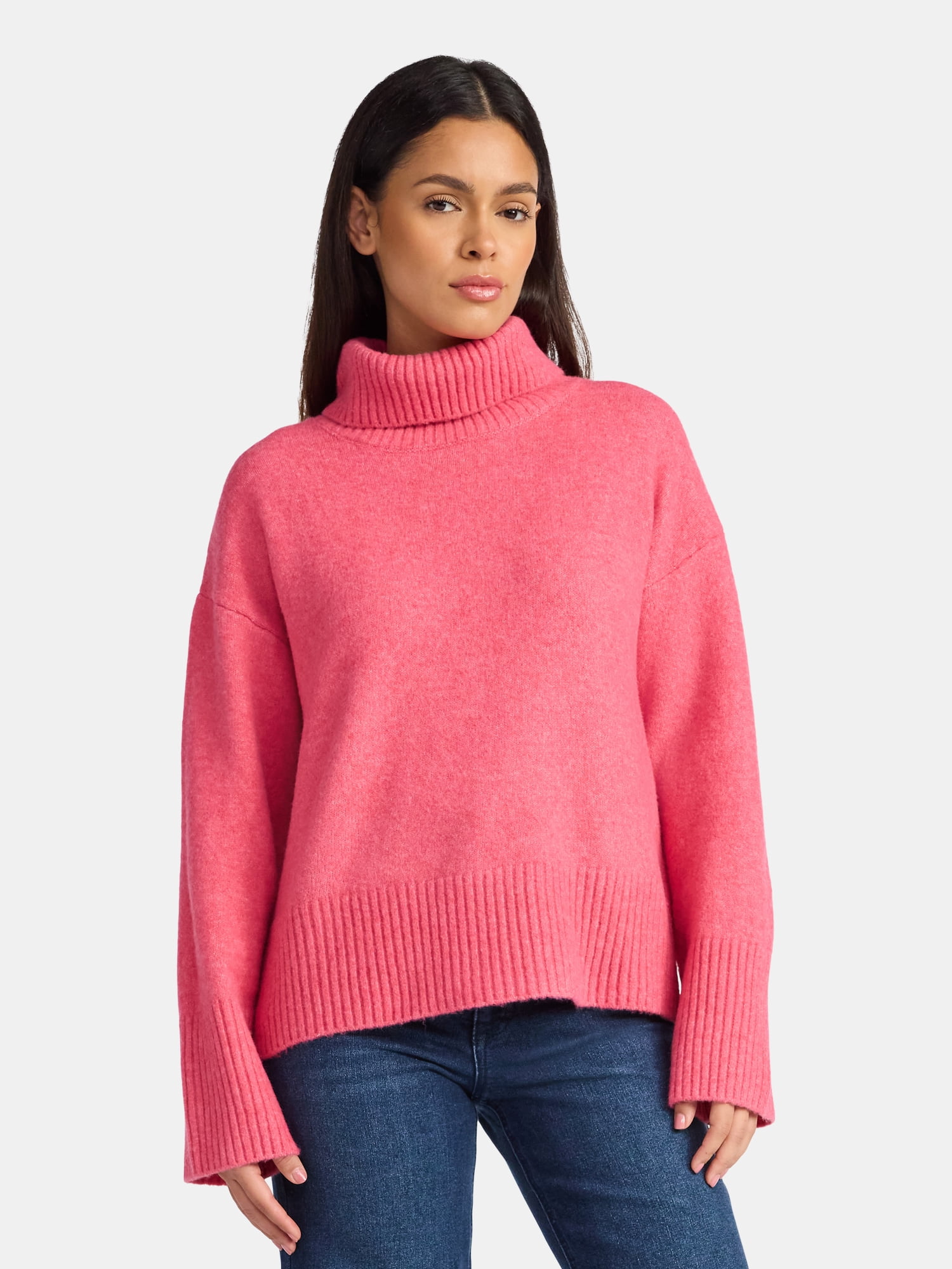 Time and Tru Women's Chunky Turtleneck Pullover Sweater with Long Sleeves, Mid-weight, Sizes XS-XXXL