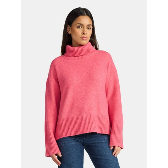 Time and Tru Women's Chunky Turtleneck Pullover Sweater with Long Sleeves, Mid-weight, Sizes XS-XXXL