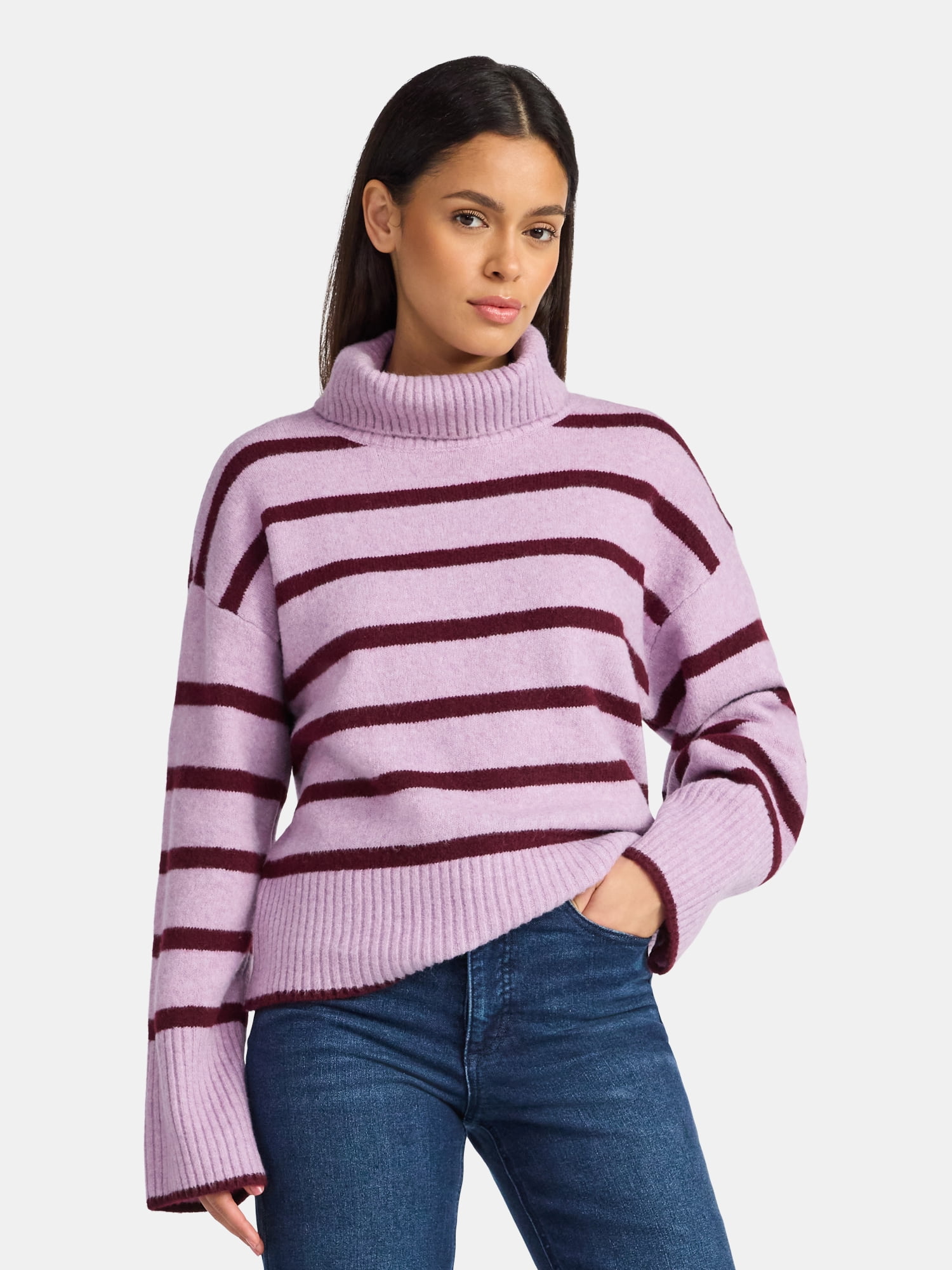 Time and Tru Women's Chunky Turtleneck Pullover Sweater with Long Sleeves, Mid-weight, Sizes XS-XXXL