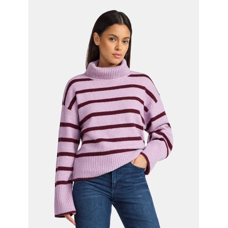 Time and Tru Women's Chunky Turtleneck Pullover Sweater with Long Sleeves, Mid-weight, Sizes XS-XXXL