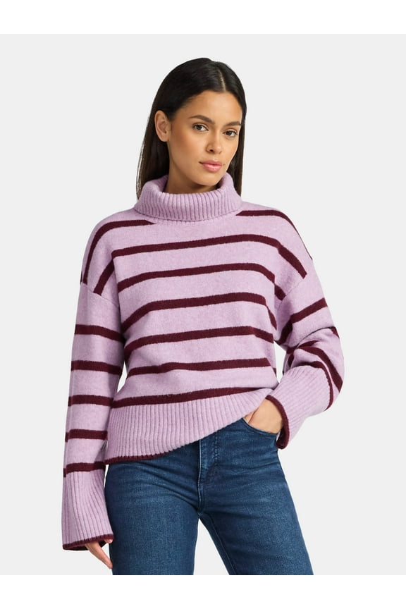Women's Chunky Turtleneck Pullover Sweater with Long Sleeves, Mid-weight, Sizes XS-XXXL