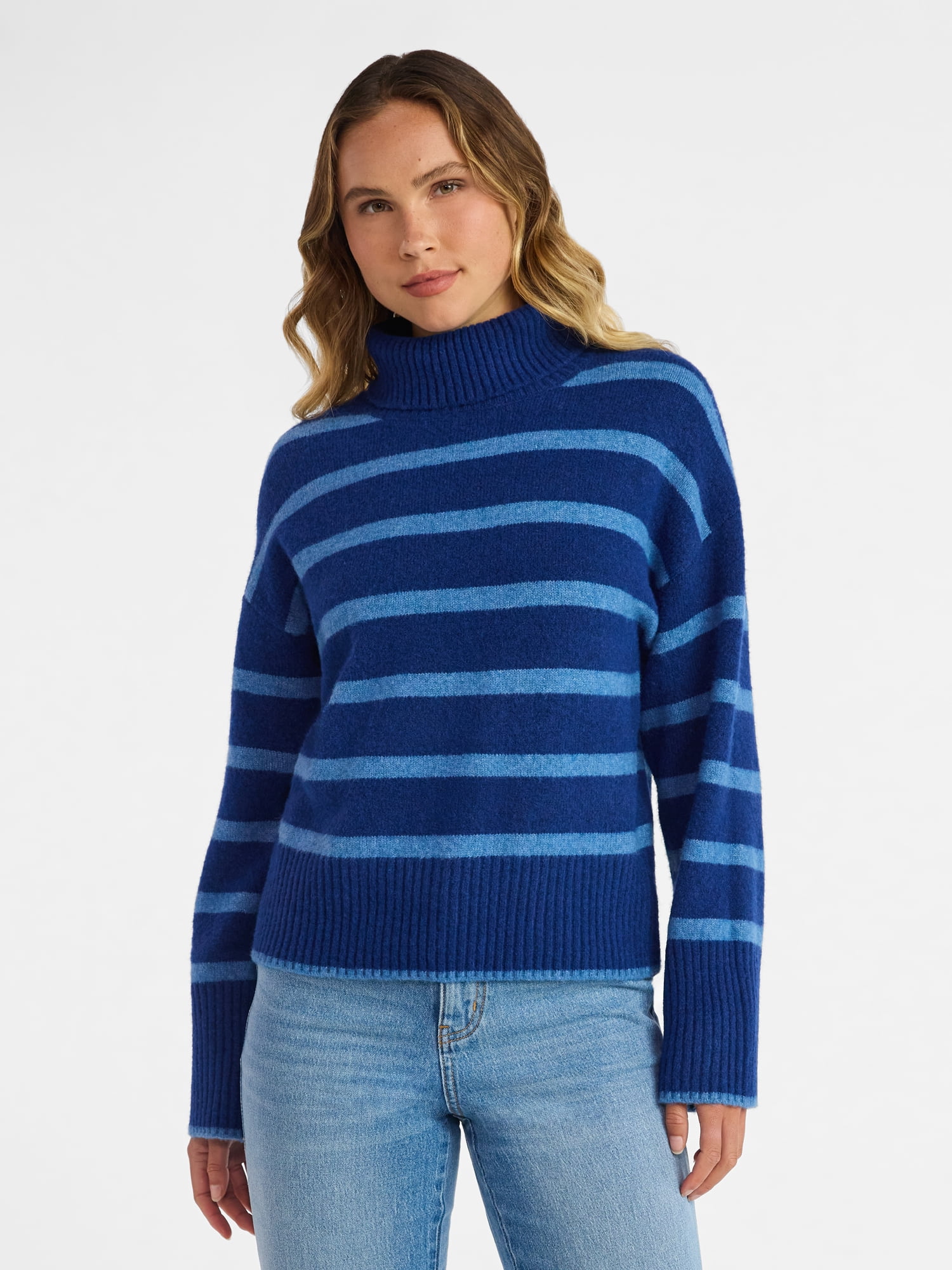 Time and Tru Women's Chunky Turtleneck Pullover Sweater with Long Sleeves, Mid-weight, Sizes XS-XXXL