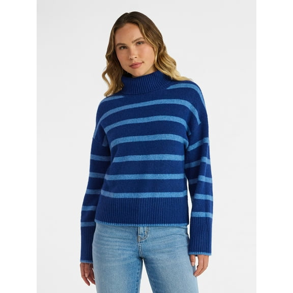 Time and Tru Women's Chunky Turtleneck Pullover Sweater with Long Sleeves, Mid-weight, Sizes XS-XXXL