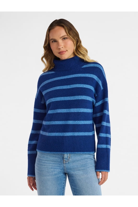 Women's Chunky Turtleneck Pullover Sweater with Long Sleeves, Mid-weight, Sizes XS-XXXL