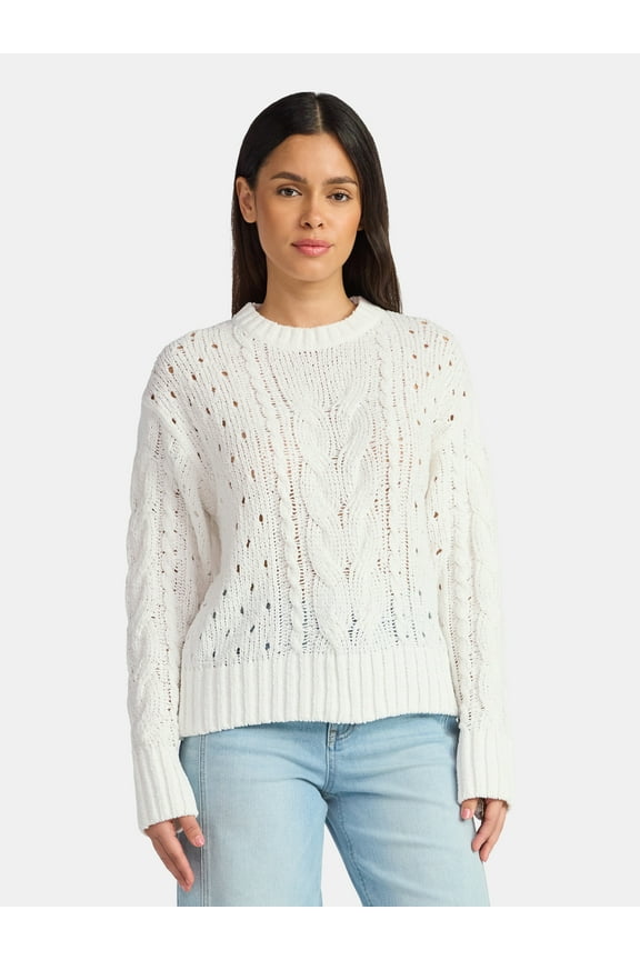 Long Sleeve Fashion Cable Pullover Sweater, Sizes XS-XXXL