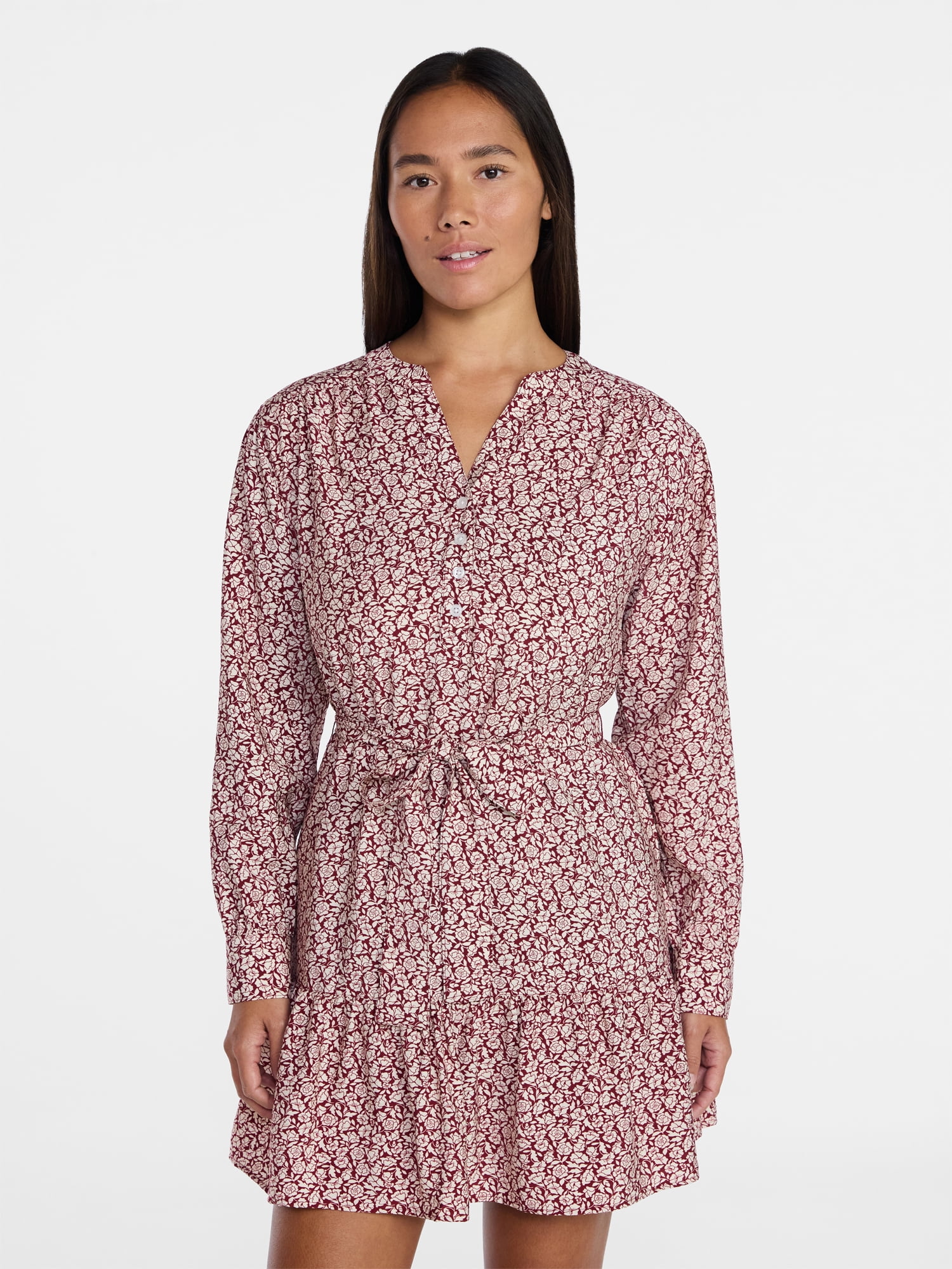 Time and Tru Women's Mini Shirtdress with Long Sleeves, Sizes Xs-xxxl