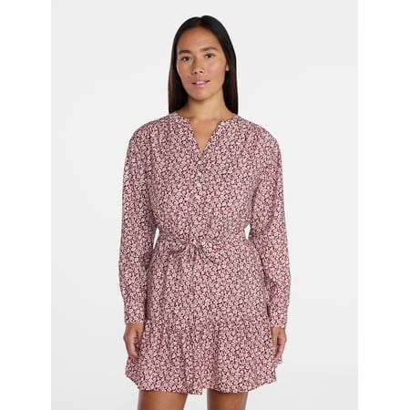 Time and Tru Women's Long Sleeve Mini Shirtdress, Sizes XS-XXXL