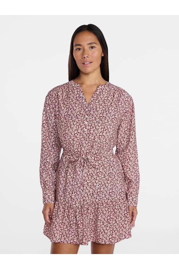 Women's Mini Shirtdress with Long Sleeves, Sizes XS-XXXL
