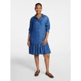 thumbnail image 1 of Time and Tru Women's Ruffle Trim Mini Shirtdress with Long Sleeves, Sizes XS-XXXL, 1 of 2