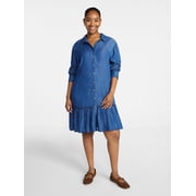 Women's Ruffle Trim Mini Shirtdress with Long Sleeves, Sizes XS-XXXL
