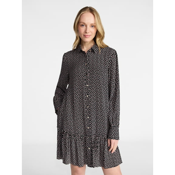 Time and Tru Women's Ruffle Mini Shirtdress, Sizes XS-XXXL