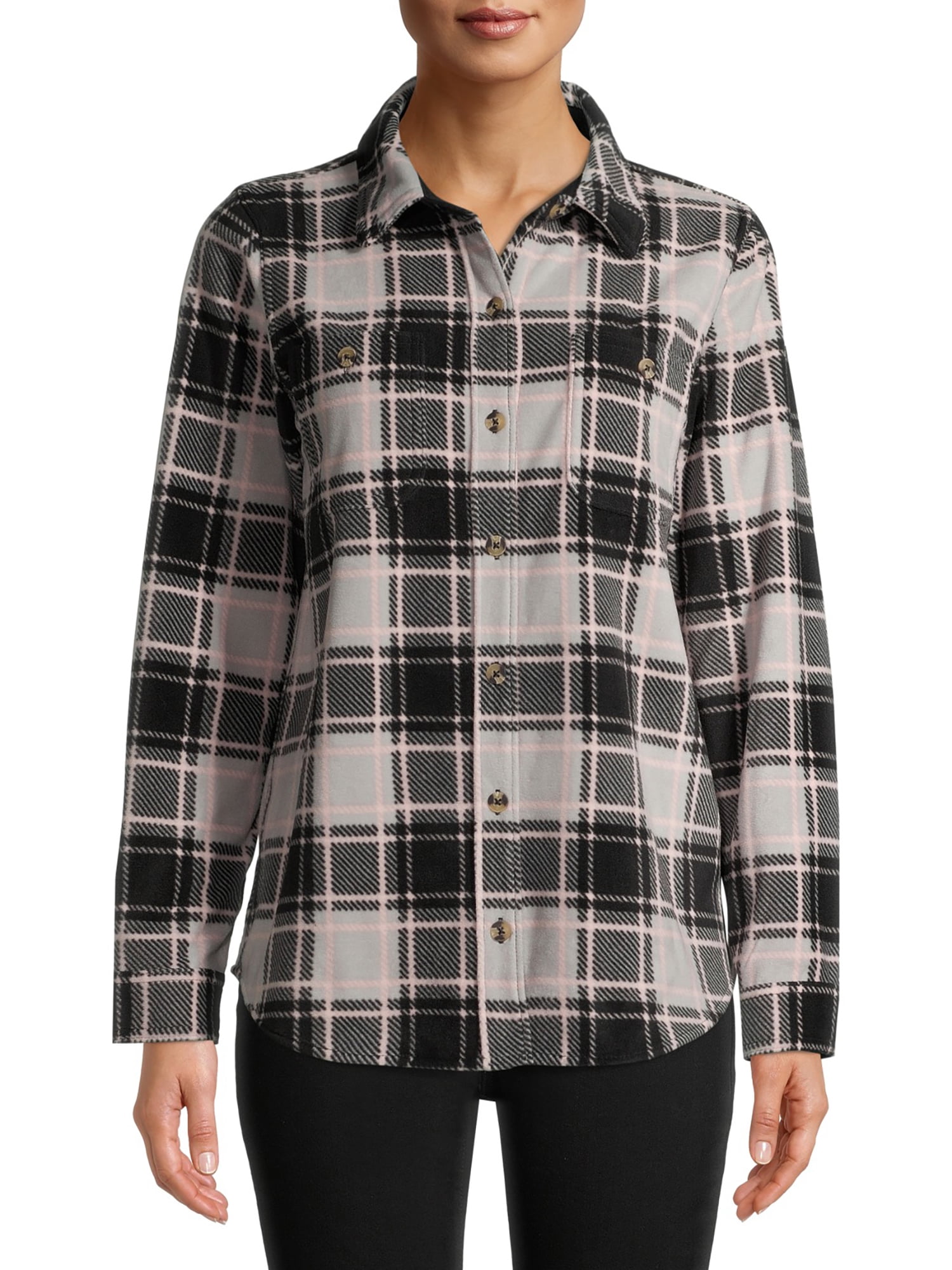 Time and Tru Long Sleeve Relaxed Fit Checked Plaid Jacket (Women's) 1 Pack