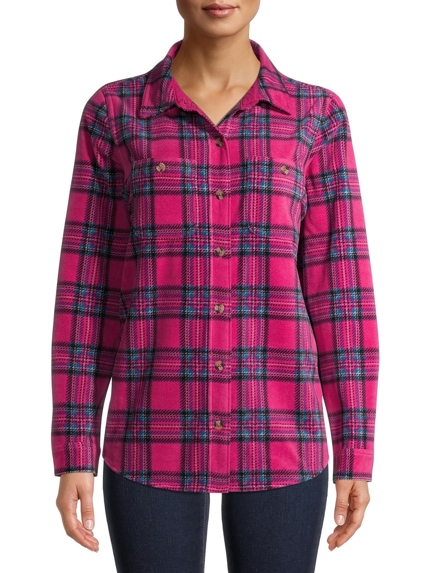 Time and Tru Long Sleeve Relaxed Fit Checked Plaid Jacket (Women's) 1 Pack