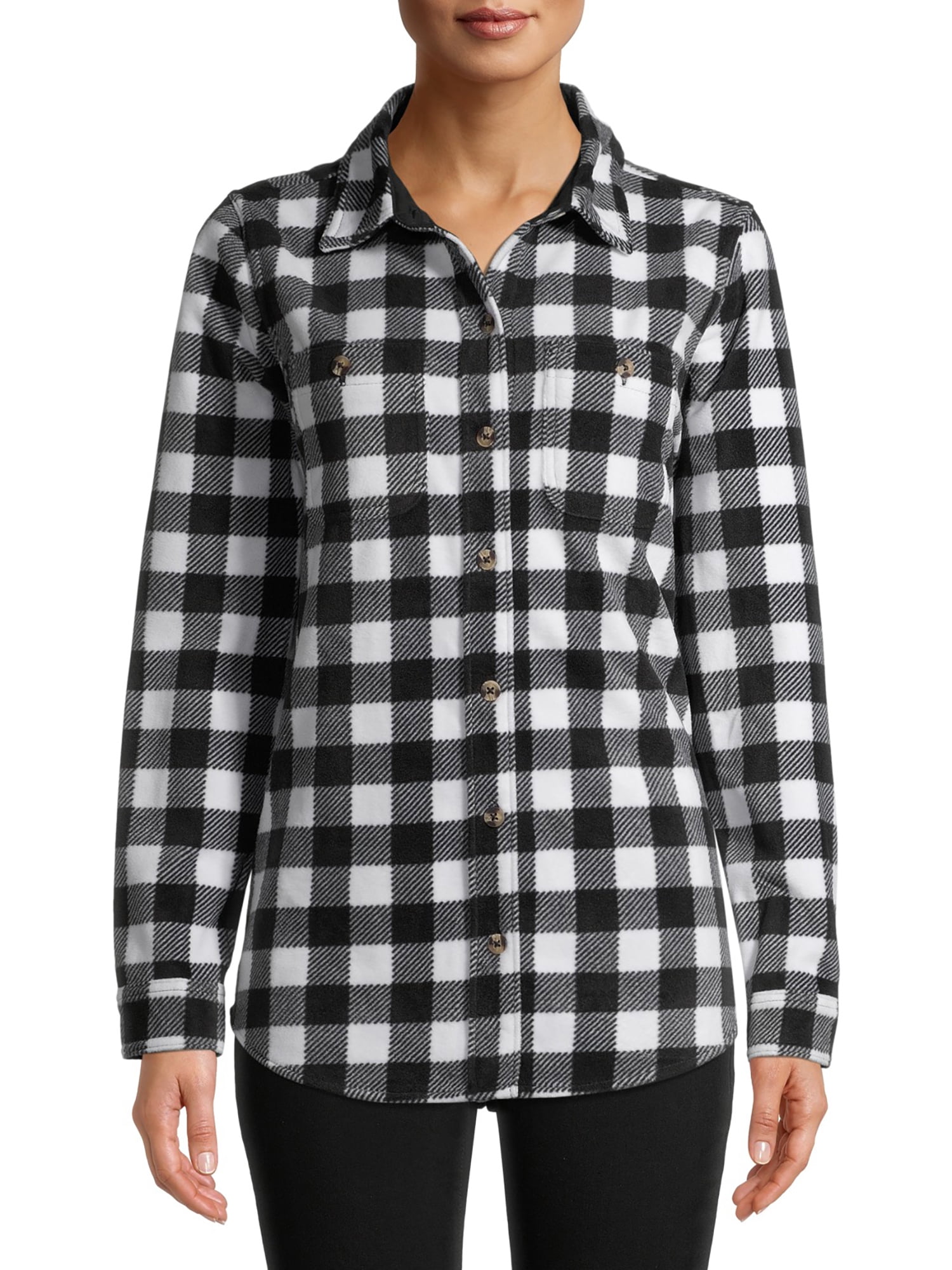 Time and Tru Long Sleeve Relaxed Fit Checked Plaid Jacket (Women's) 1 Pack