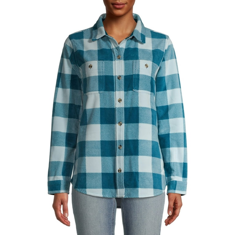 Time and Tru Long Sleeve Relaxed Fit Checked Plaid Jacket (Women's