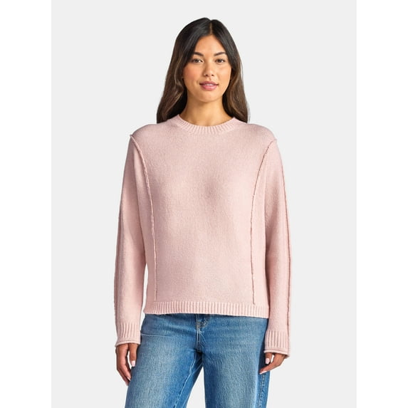 Time and Tru Women's Reverse Linking Pullover Sweater with Long Sleeves, Midweight, Sizes XS-XXXL