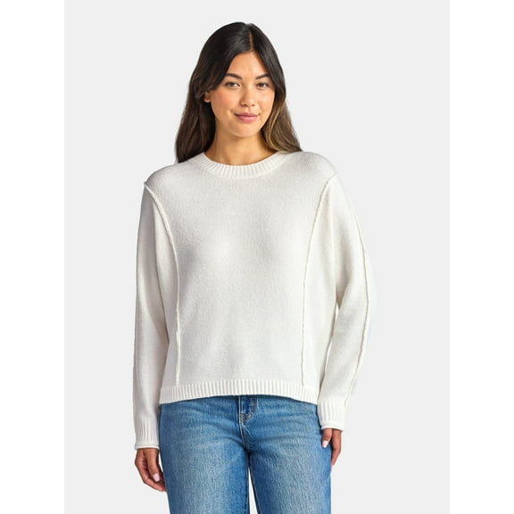 Time and Tru Women's Reverse Linking Pullover Sweater with Long Sleeves, Midweight, Sizes XS-XXXL