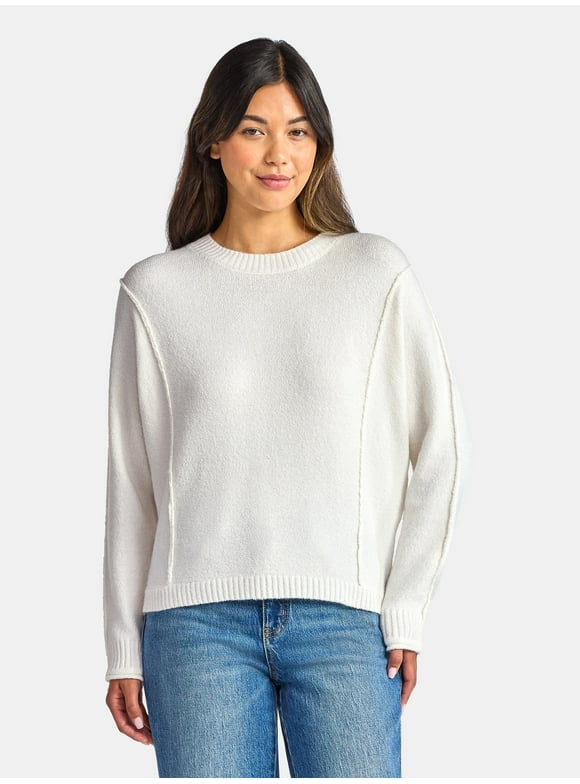 Women's Reverse Linking Pullover Sweater with Long Sleeves, Midweight, Sizes XS-XXXL