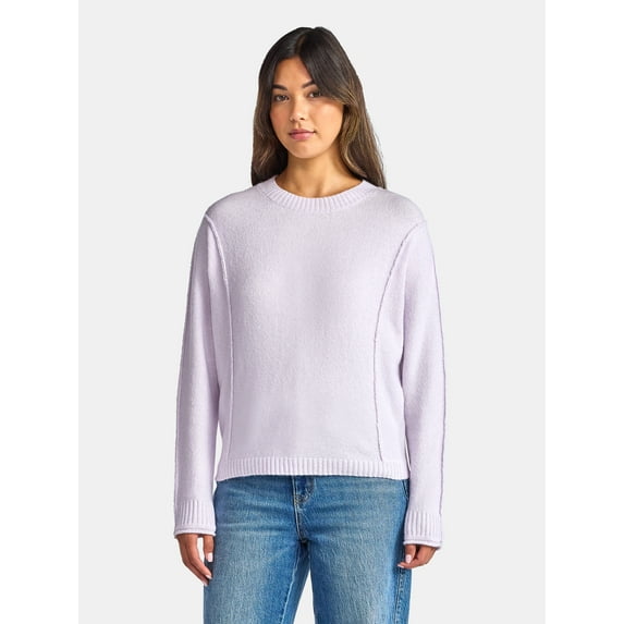 Time and Tru Women's Reverse Linking Pullover Sweater with Long Sleeves, Midweight, Sizes XS-XXXL