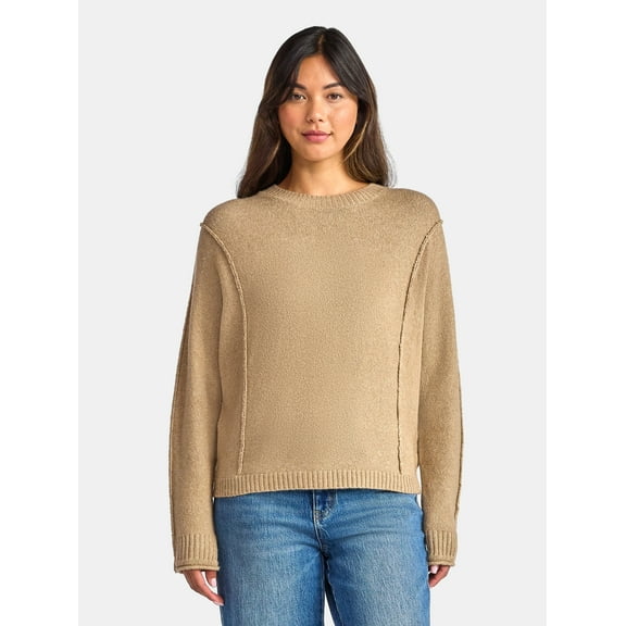 Time and Tru Women's Reverse Linking Pullover Sweater with Long Sleeves, Midweight, Sizes XS-XXXL