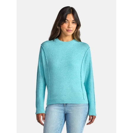 Time and Tru Women's Reverse Linking Pullover Sweater with Long Sleeves, Midweight, Sizes XS-XXXL