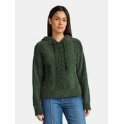 TIME AND TRU Women's Velveteen Hoodie Pullover Sweater with Long Sleeves, Sizes XS-XXXL