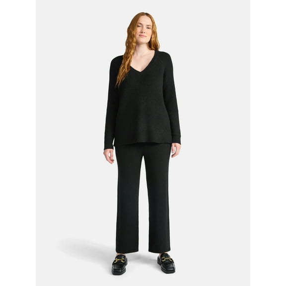 Time and Tru Women’s V Neck Sweater and Pants Set, 2-Piece, Sizes XS-XXXL