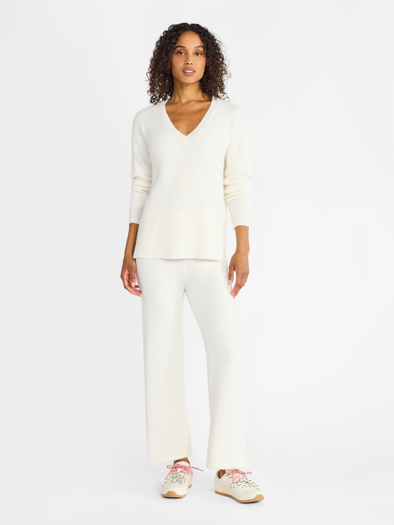 Time and Tru Women’s V Neck Sweater and Pants Set, 2-Piece, Sizes XS-XXXL