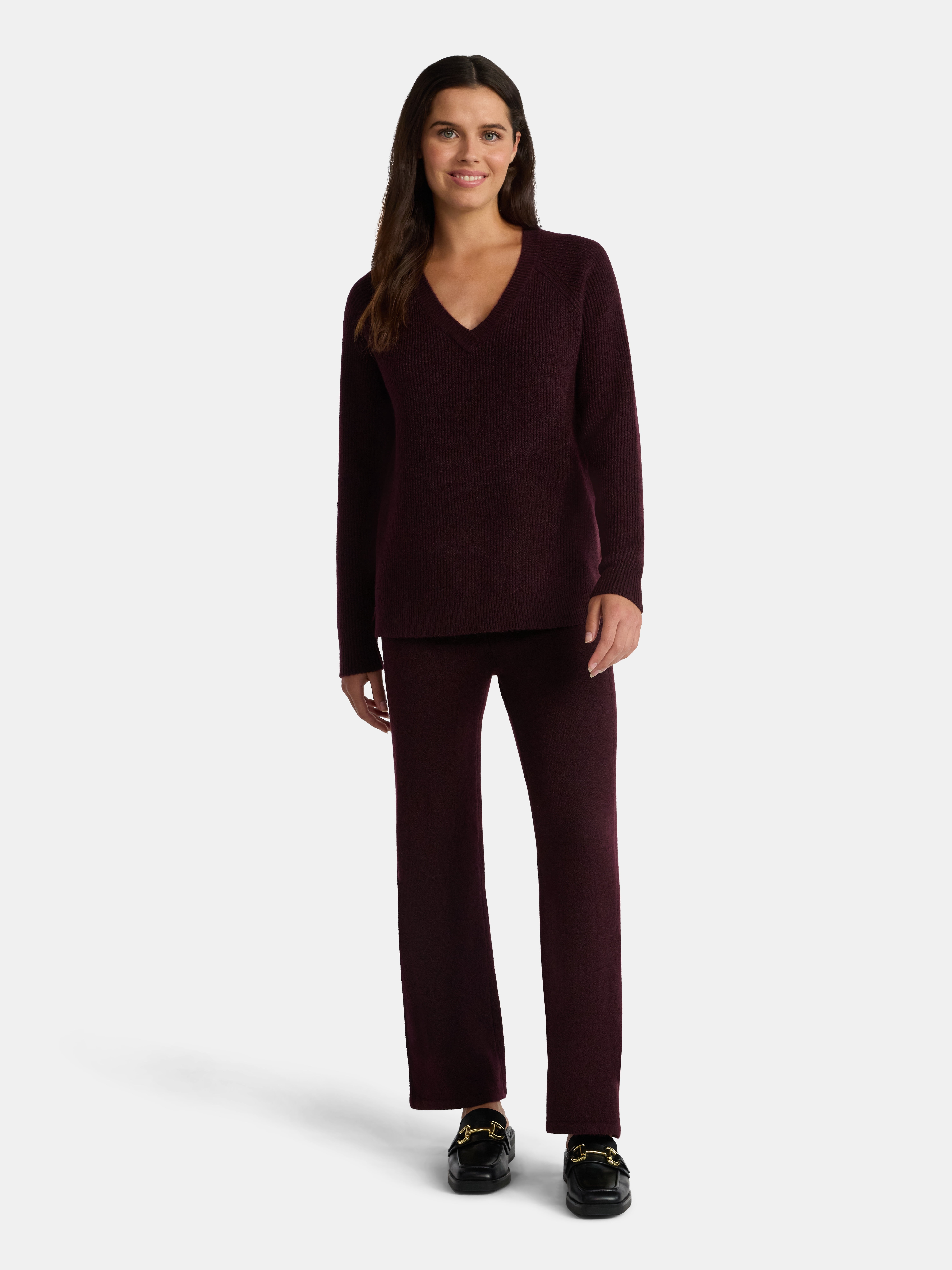 Time and Tru Women’s V Neck Sweater and Pants Set, 2-Piece, Sizes XS-XXXL