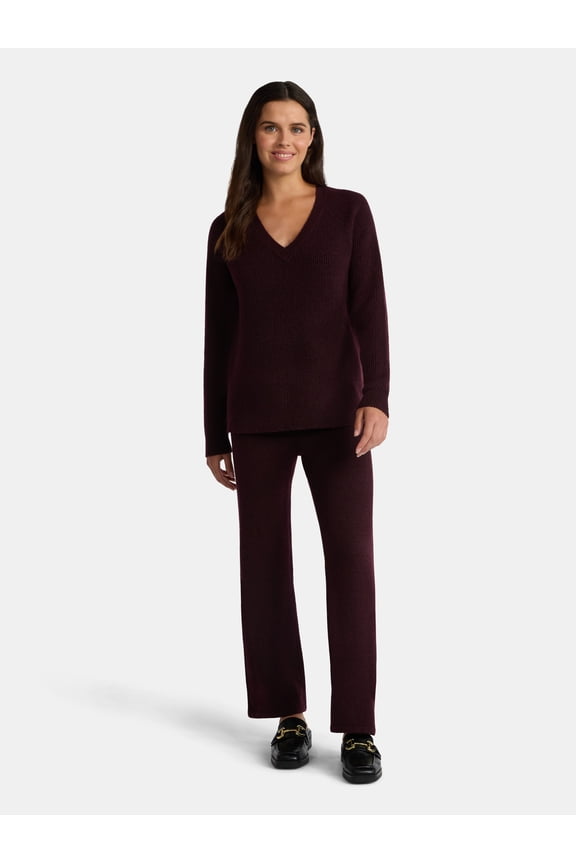 Women’s V Neck Sweater and Pants Set, 2-Piece, Sizes XS-XXXL