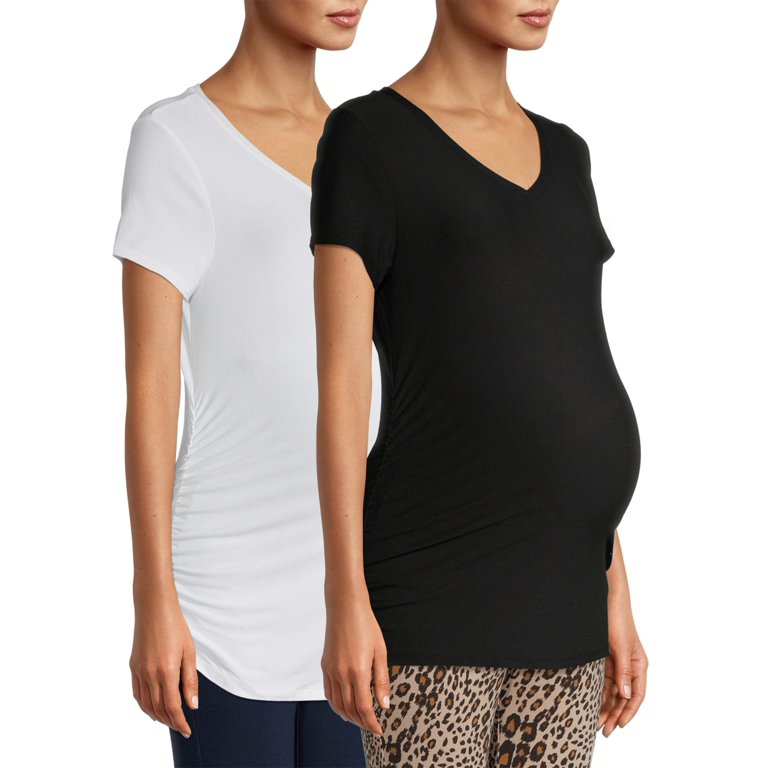 Time and Tru Maternity Basic Short Sleeve T-Shirt, 2-Pack
