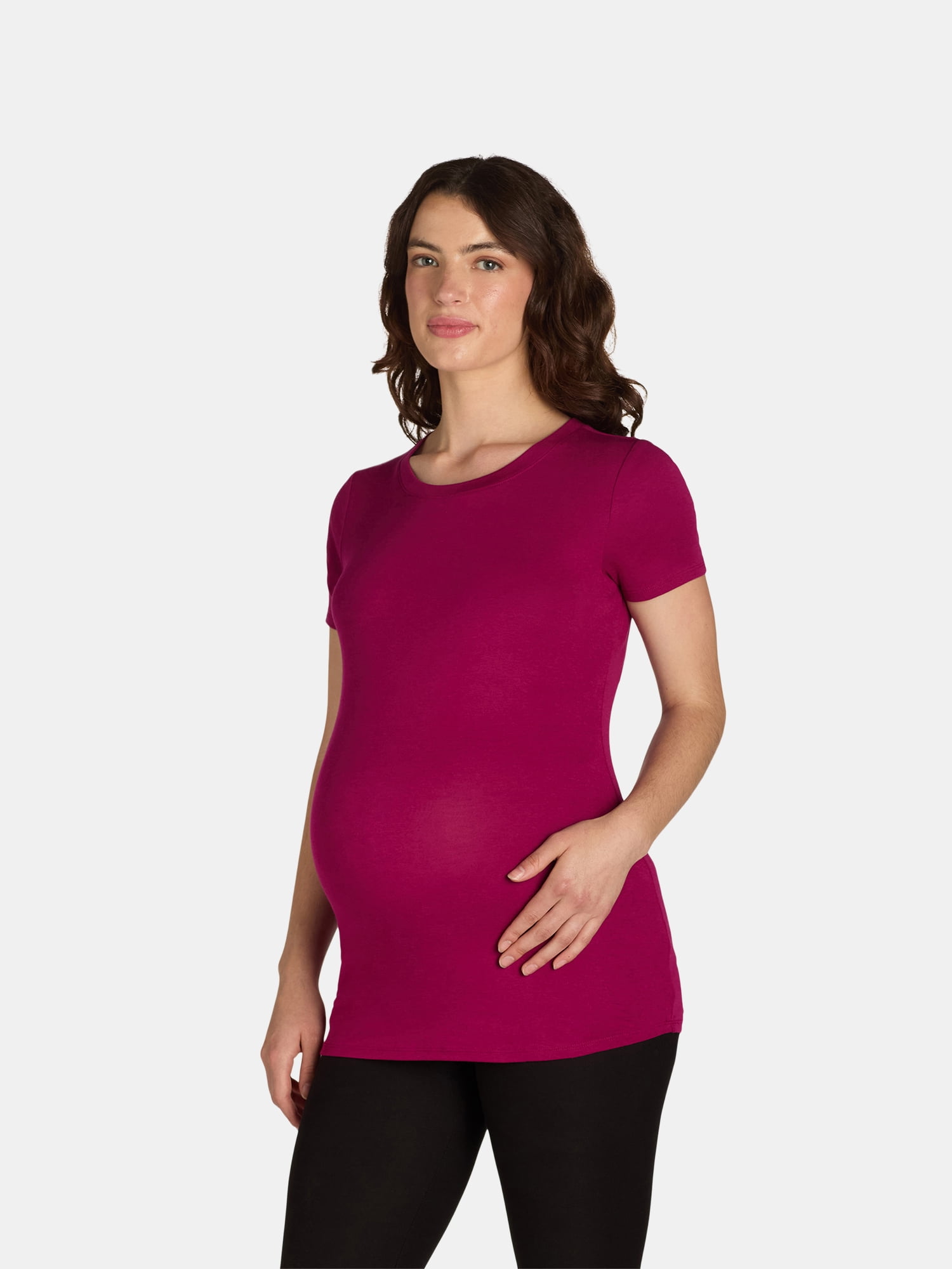 Time and Tru Maternity Tee with Short Sleeves for Women, Sizes S-XXL
