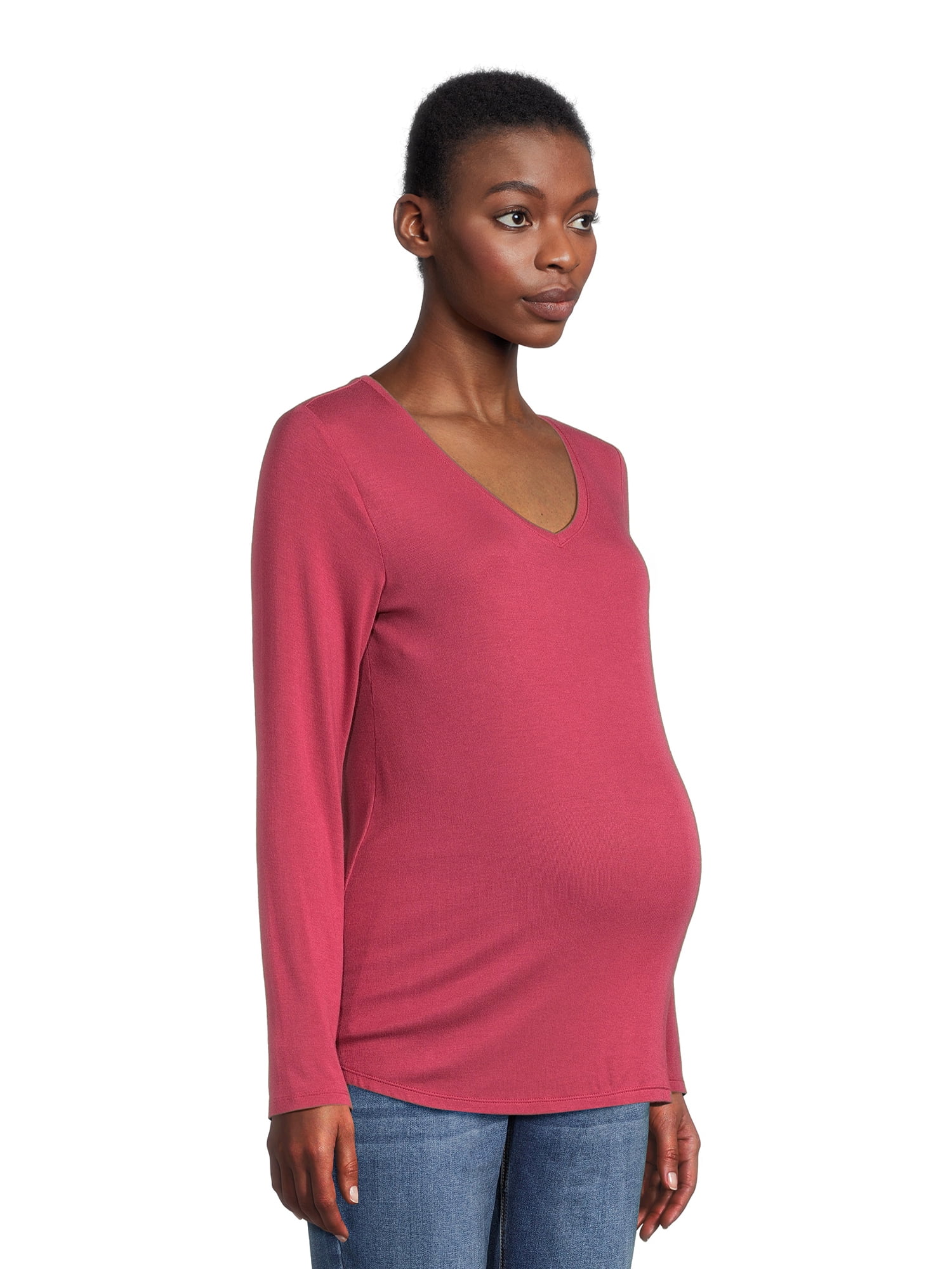 Time and Tru Maternity V-Neck T-Shirt with Long Sleeves, Sizes S-XXL ...