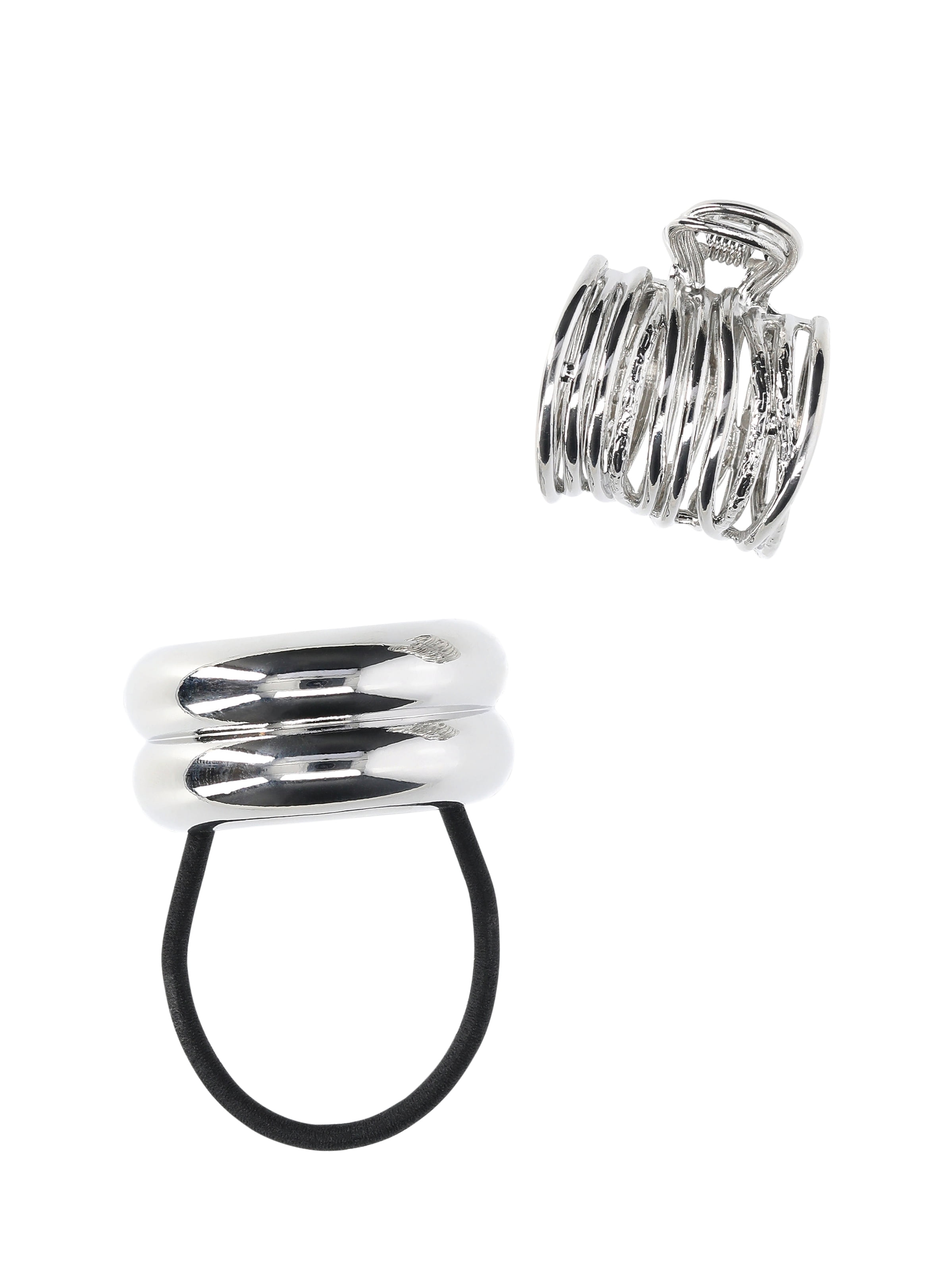 Time and Tru Metal Claw and Hair Tie, Silver