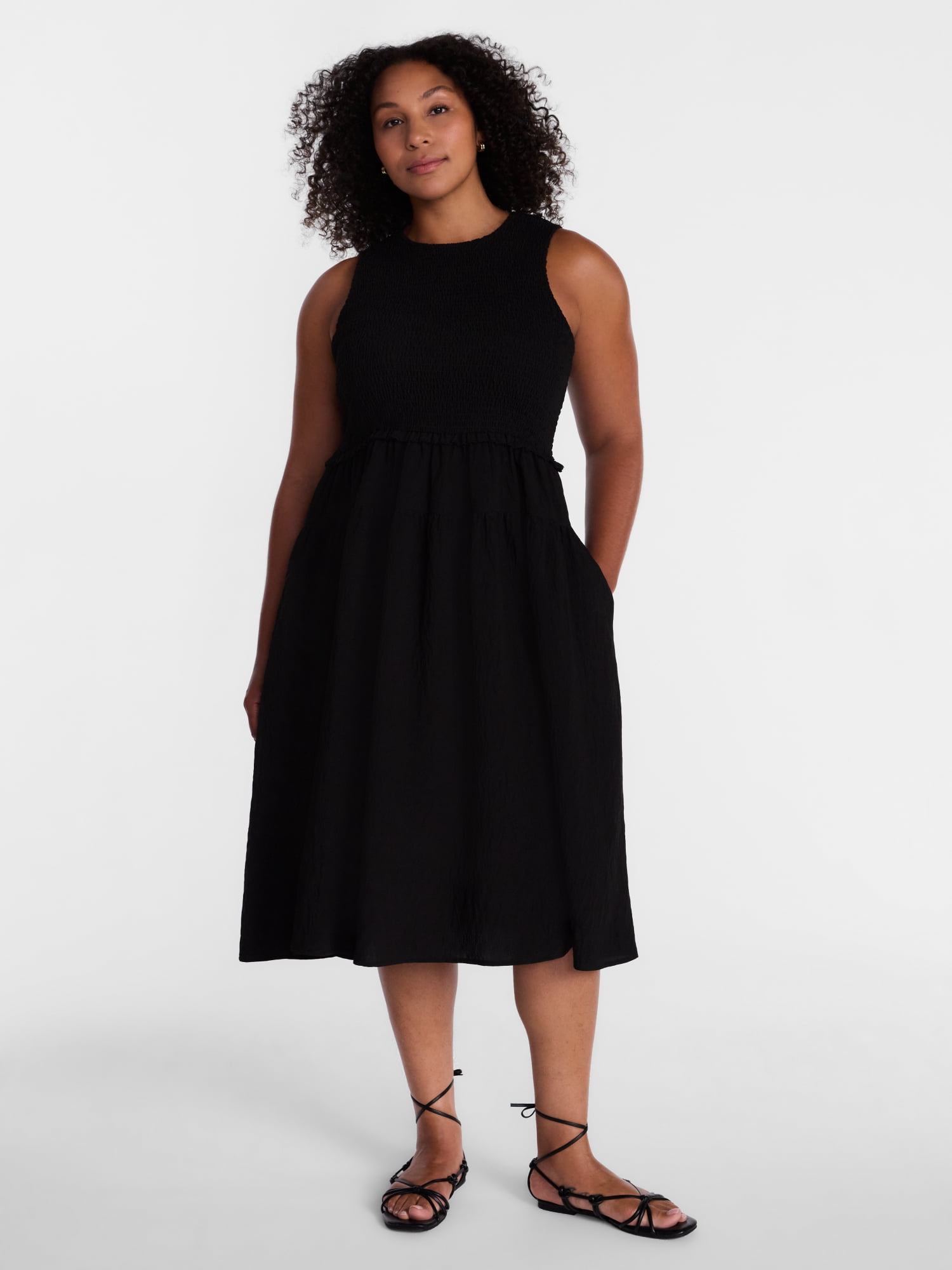 Time and Tru Women's Tiered Midi Dress with Flutter Sleeves, Sizes XS-XXXL