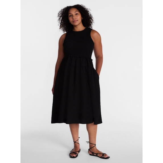 Time and Tru Women's Tiered Midi Dress with Flutter Sleeves, Sizes XS-XXXL