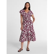 Women's Tiered Midi Dress with Flutter Sleeves, Sizes XS-XXXL