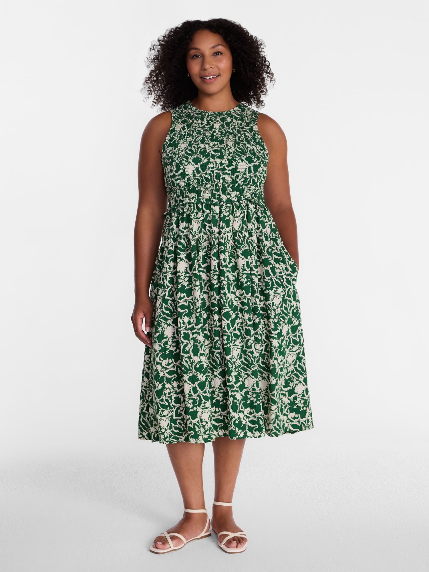 Time and Tru Women's Tiered Midi Dress with Flutter Sleeves, Sizes XS-XXXL