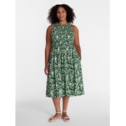 Women's Tiered Midi Dress with Flutter Sleeves, Sizes XS-XXXL