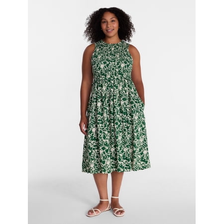 Time and Tru Women's Tiered Midi Dress with Flutter Sleeves, Sizes XS-XXXL